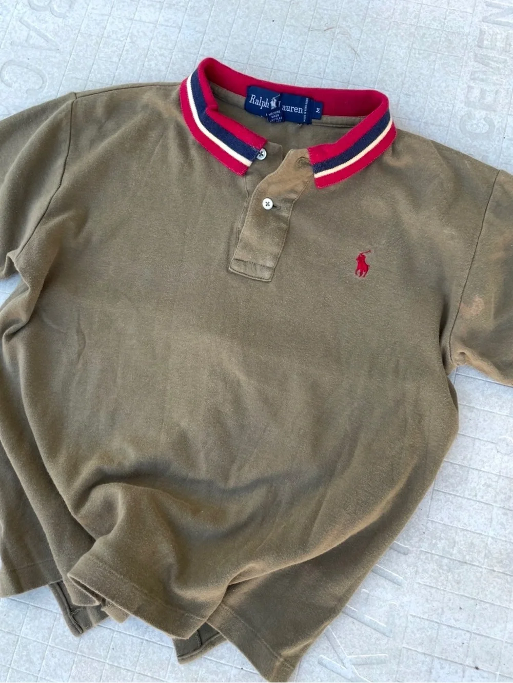 Ralph Lauren Olive Green Polo with Red Accent Collar